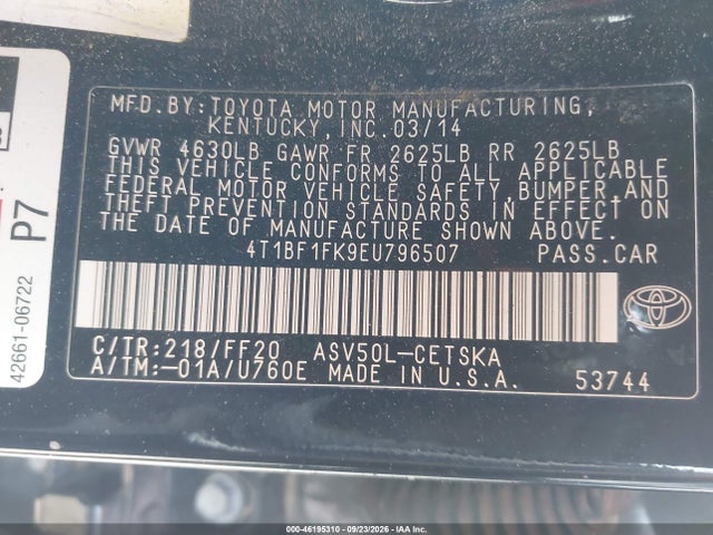 Aukcja sprzedaży 2014 Toyota Camry Se, vin: 4T1BF1FK9EU796507, numer aukcji: 46195310