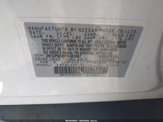 Продаж на аукціоні авто 2021 Nissan Kicks Sr Xtronic Cvt, vin: 3N1CP5DV0ML551567, номер лоту: 46195331