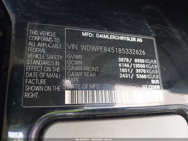 Aukcja sprzedaży 2008 Dodge Sprinter Wagon 2500, vin: WDWPE845185332626, numer aukcji: 46195371