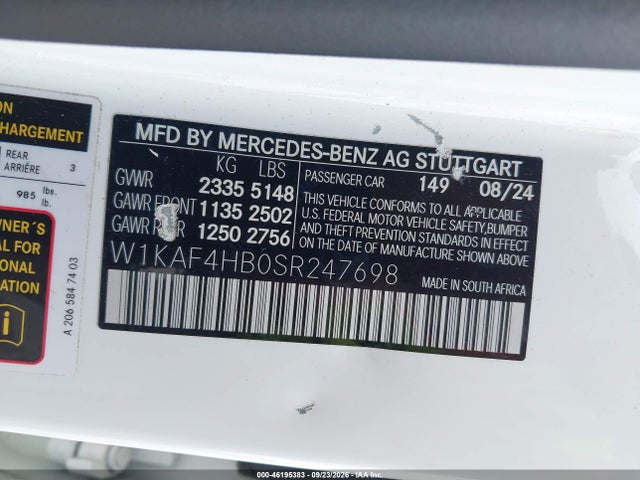 46195383 :رقم المزاد ، W1KAF4HB0SR247698 vin ، 2025 Mercedes-benz C 300 مزاد بيع