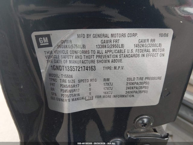 Aukcja sprzedaży 2007 Chevrolet Trailblazer Ls, vin: 1GNDT13S572174163, numer aukcji: 46195389
