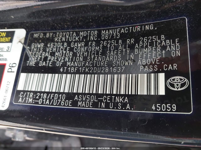 Aukcja sprzedaży 2013 Toyota Camry Le, vin: 4T1BF1FK2DU281637, numer aukcji: 46195415