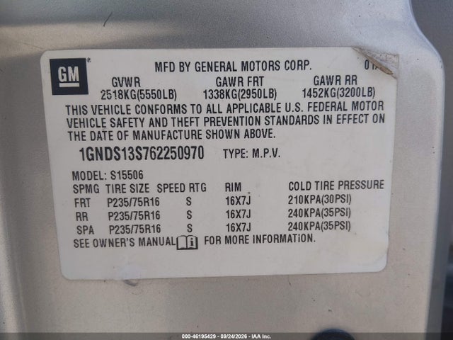 46195429 :رقم المزاد ، 1GNDS13S762250970 vin ، 2006 Chevrolet Trailblazer Ls مزاد بيع