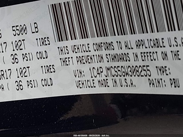 46195459 :رقم المزاد ، 1C4PJMCS5GW308255 vin ، 2016 Jeep Cherokee Latitude مزاد بيع