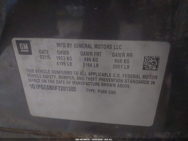Aukcja sprzedaży 2015 Chevrolet Cruze Ltz, vin: 1G1PG5SB8F7201305, numer aukcji: 46195470