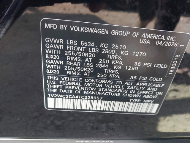 Продажа на аукционе авто 2026 Volkswagen Atlas Cross Sport Se With Technology, vin: 1V2WC2CA4TC228957, номер лота: 46195472