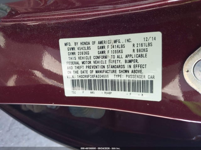 Honda ACCORD HYBRID 2015 1HGCR6F3XFA004696 Image 9
