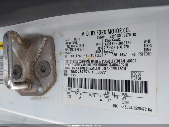 2018 Ford Transit Connect Xl მანქანა იყიდება აუქციონზე, vin: NM0LS7E76J1380377, აუქციონის ნომერი: 46195509