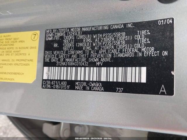 Aukcja sprzedaży 2004 Lexus Rx 330, vin: 2T2HA31U84C010432, numer aukcji: 46195518
