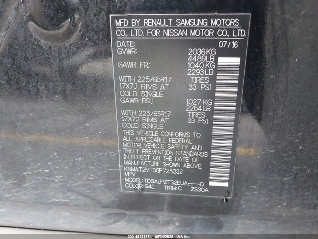 Aukcja sprzedaży 2016 Nissan Rogue S, vin: KNMAT2MT3GP725332, numer aukcji: 46195554