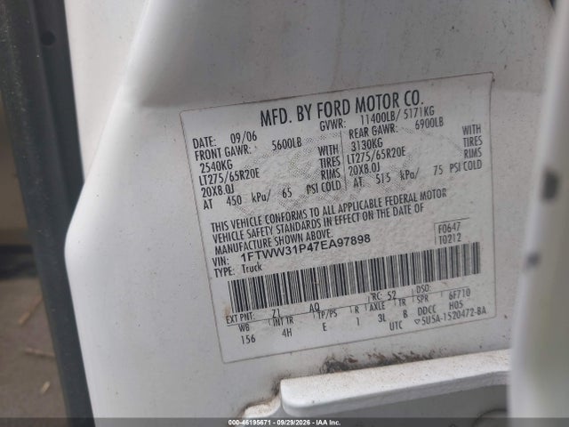 Aukcja sprzedaży 2007 Ford F-350 Lariat/xl/xlt, vin: 1FTWW31P47EA97898, numer aukcji: 46195671