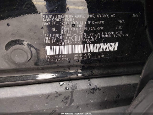 Aukcja sprzedaży 2024 Toyota Rav4 Hybrid Limited, vin: 4T3D6RFV8RU171286, numer aukcji: 46195692