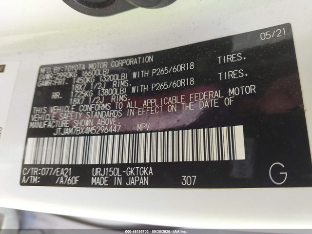 Продаж на аукціоні авто 2021 Lexus Gx 460 Premium, vin: JTJAM7BX4M5296447, номер лоту: 46195703