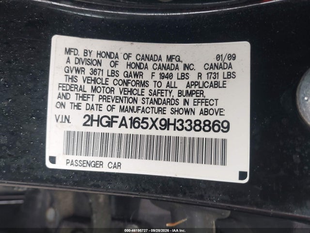 Продажа на аукционе авто 2009 Honda Civic Sdn Lx, vin: 2HGFA165X9H338869, номер лота: 46195727