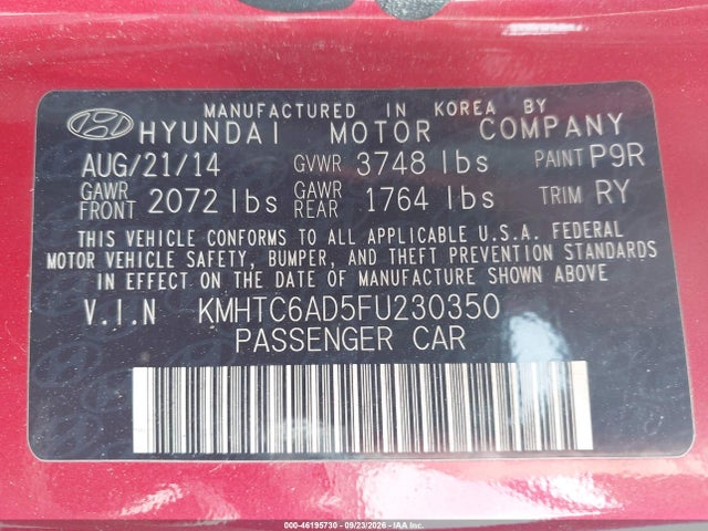 Aukcja sprzedaży 2015 Hyundai Veloster, vin: KMHTC6AD5FU230350, numer aukcji: 46195730