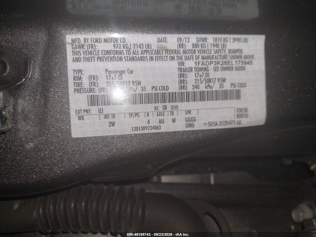 2014 Ford Focus Se მანქანა იყიდება აუქციონზე, vin: 1FADP3K28EL175945, აუქციონის ნომერი: 46195743