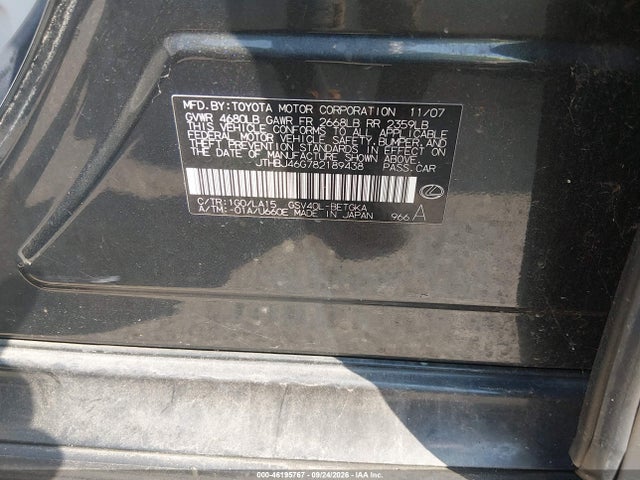 Продаж на аукціоні авто 2008 Lexus Es 350, vin: JTHBJ46G782189438, номер лоту: 46195767