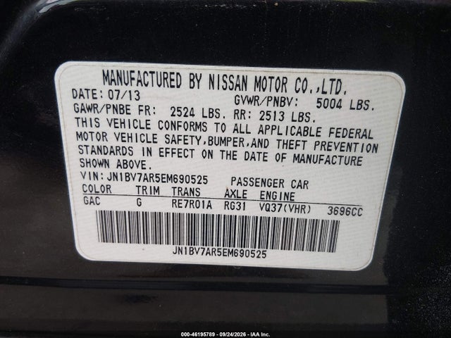 Продажа на аукционе авто 2014 Infiniti Q50 Premium, vin: JN1BV7AR5EM690525, номер лота: 46195789