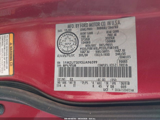 Продажа на аукционе авто 2003 Ford Explorer Nbx/xlt/xlt Sport, vin: 1FMZU73E93UA96599, номер лота: 46195793