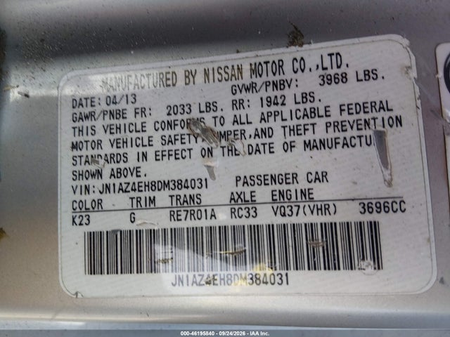 Продаж на аукціоні авто 2013 Nissan 370z, vin: JN1AZ4EH8DM384031, номер лоту: 46195840