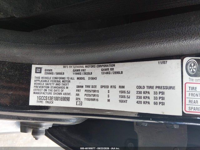 46195877 :رقم المزاد ، 1GCCS13E188169090 vin ، 2008 Chevrolet Colorado Lt مزاد بيع