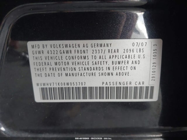Aukcja sprzedaży 2008 Volkswagen Gti 4-door, vin: WVWHV71K08W053707, numer aukcji: 46195900