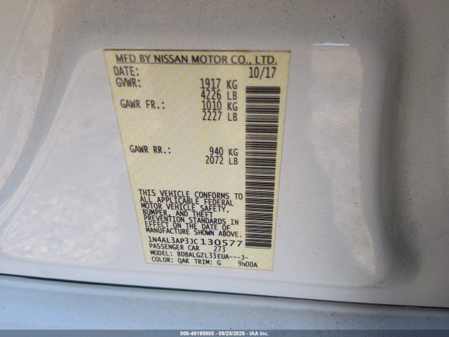 2018 Nissan Altima 2.5 S მანქანა იყიდება აუქციონზე, vin: 1N4AL3AP3JC130577, აუქციონის ნომერი: 46195905