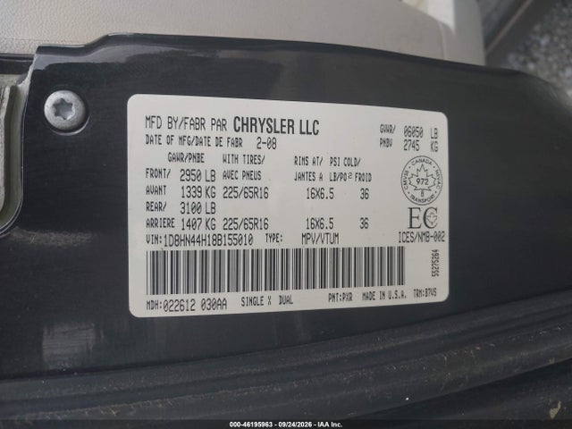 46195963 :رقم المزاد ، 1D8HN44H18B155010 vin ، 2008 Dodge Grand Caravan Se مزاد بيع