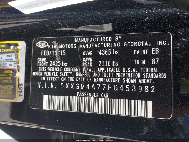 5XXGM4A77FG453982 KIA Optima Lx