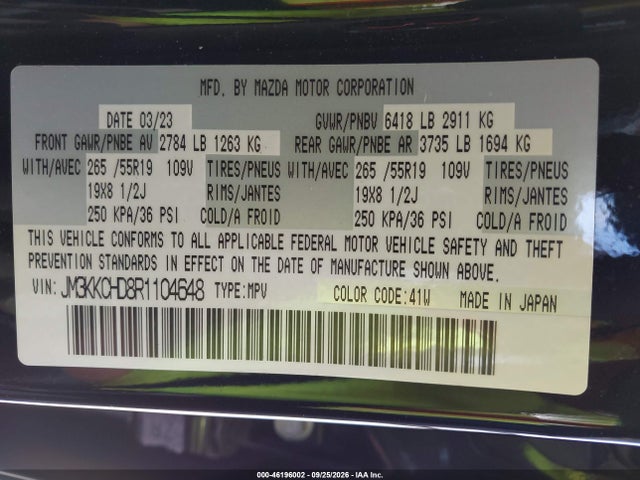 Продаж на аукціоні авто 2024 Mazda Cx-90 3.3 Turbo Preferred Plus, vin: JM3KKCHD8R1104648, номер лоту: 46196002