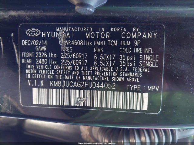 Продажа на аукционе авто 2015 Hyundai Tucson Se, vin: KM8JUCAG2FU044052, номер лота: 46196019