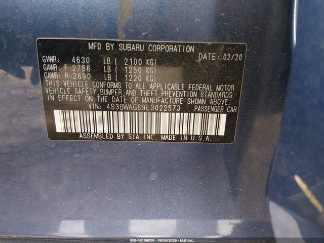 Aukcja sprzedaży 2020 Subaru Legacy Sport, vin: 4S3BWAG69L3022573, numer aukcji: 46196030