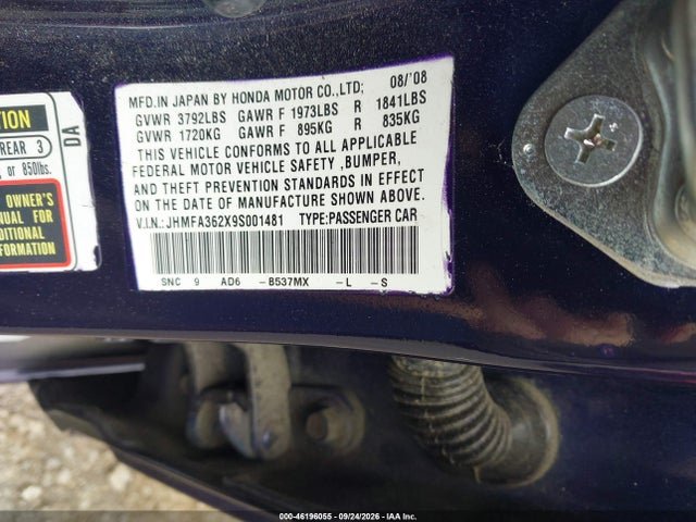 Продажа на аукционе авто 2009 Honda Civic Hybrid, vin: JHMFA362X9S001481, номер лота: 46196055