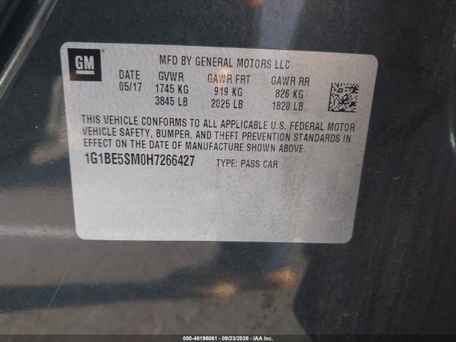 2017 Chevrolet Cruze Lt Auto მანქანა იყიდება აუქციონზე, vin: 1G1BE5SM0H7266427, აუქციონის ნომერი: 46196061