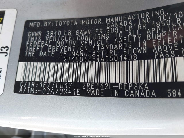 Aukcja sprzedaży 2010 Toyota Corolla S, vin: 2T1BU4EE4AC501408, numer aukcji: 46196069