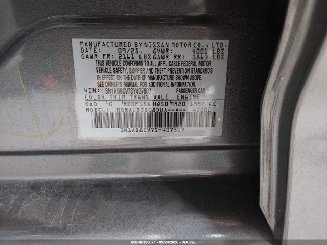 Aukcja sprzedaży 2025 Nissan Sentra Sv, vin: 3N1AB8CV7SY407507, numer aukcji: 46196071