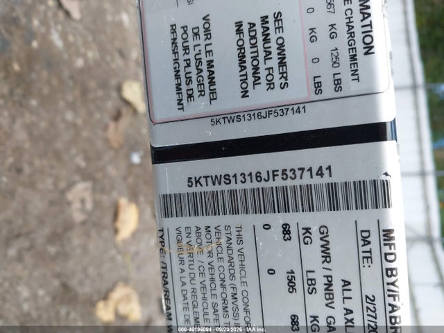 Aukcja sprzedaży 2018 Other Other, vin: 5KTWS1316JF537141, numer aukcji: 46196094