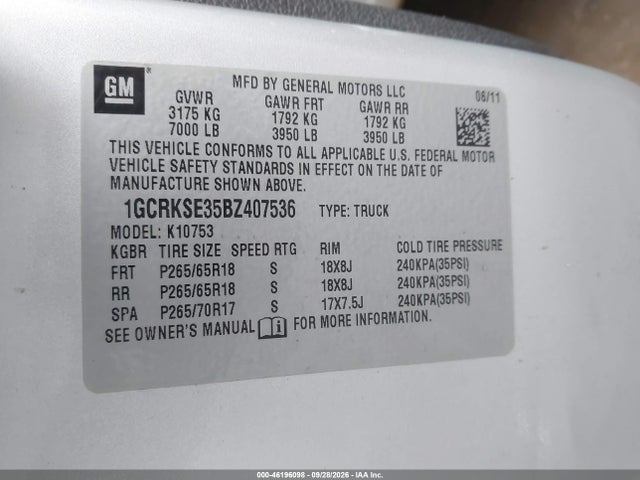 Продаж на аукціоні авто 2011 Chevrolet Silverado 1500 Lt, vin: 1GCRKSE35BZ407536, номер лоту: 46196098