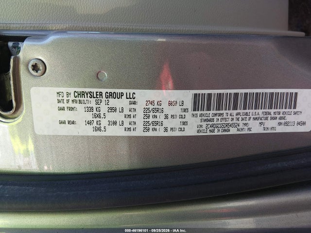 Продаж на аукціоні авто 2013 Dodge Grand Caravan Sxt, vin: 2C4RDGCG5DR545524, номер лоту: 46196101