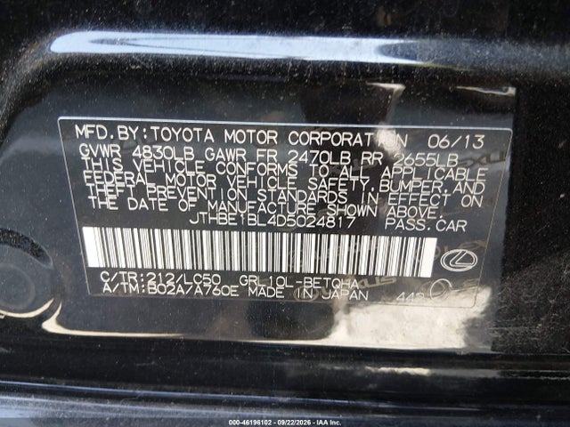 Продажа на аукционе авто 2013 Lexus Gs 350, vin: JTHBE1BL4D5024817, номер лота: 46196102