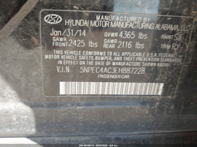 Hyundai Sonata Limited 2014 5NPEC4AC3EH887228 Image 9