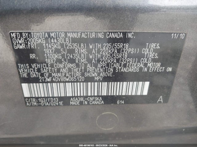Продажа на аукционе авто 2011 Toyota Rav4 Sport, vin: 2T3WF4DV8BW065120, номер лота: 46196163
