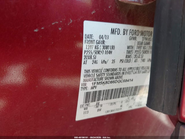 Продаж на аукціоні авто 2013 Ford Explorer Xlt, vin: 1FM5K8D86DGC68414, номер лоту: 46196191