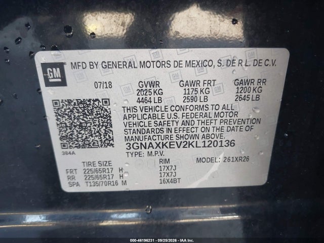 Chevrolet EQUINOX LT 2019 3GNAXKEV2KL120136 Image 9