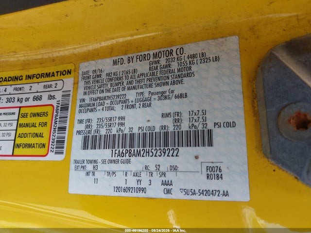 Продажа на аукционе авто 2017 Ford Mustang V6, vin: 1FA6P8AM2H5239222, номер лота: 46196280
