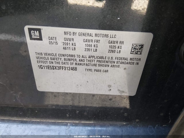 Chevrolet MALIBU LT 2015 1G11E5SX3FF312468 Image 9