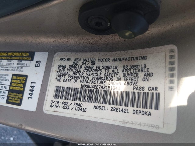 Продажа на аукционе авто 2010 Toyota Corolla, vin: 1NXBU4EE7AZ181841, номер лота: 46196302