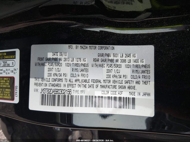 Продажа на аукционе авто 2011 Mazda Cx-9 Grand Touring, vin: JM3TB2DA5B0302156, номер лота: 46196321