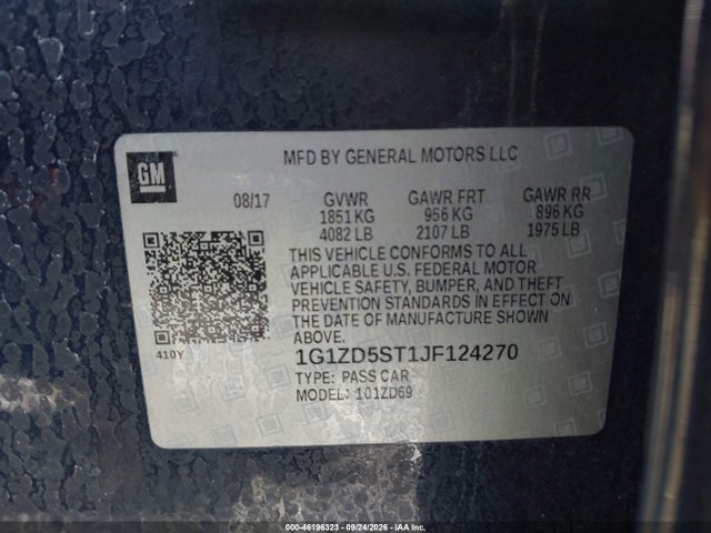 46196323 :رقم المزاد ، 1G1ZD5ST1JF124270 vin ، 2018 Chevrolet Malibu Lt مزاد بيع