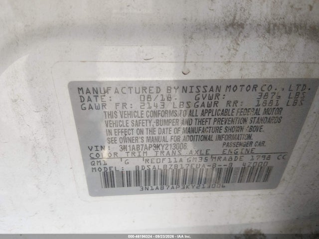 Nissan SENTRA S 2019 3N1AB7AP3KY213006 Image 9